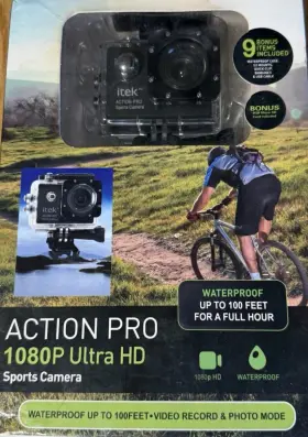 Action 841133100317 New Itek Pro 1080p Ultra Hd Waterproof Sports Camera With 9 Bonus Items