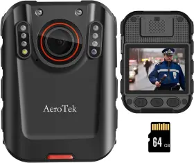 Aerotek 850070103053 2k Body Camera Police Cam With 64gb Video Recording And Ultra Infrared