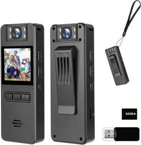 Amyway 744759822000 64gb Mini Body Cam 1080p Video Camera With 180 Rotating Lens 120 Wide Angle