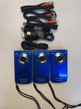Bell And Howell T100hd-bl Lot Of 3 Take1 Hd Digital Video Camcorder With Fold Lcd