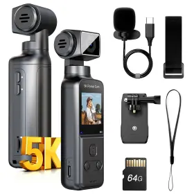 B9835 Boblov 5k Body Camera Rotating Lens 64gb Microphone Vlogging 15fps 4k 60fps