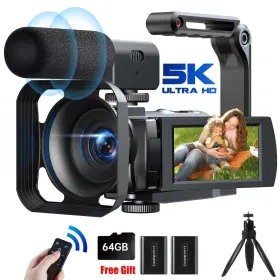 Ac12a Campark 5k And 56mp Video Camera Camcorder 3 Inch 270 Wifi Night Vision With Mic Tripod 64gb