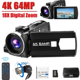 18xzoom Campark Ac22 4k Video Camera 64mp Camcorder 3 Inch 270 Screen Vlogging Youtube 32gb