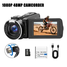 48mp Camworld Ac25 1080p And Video Camera Camcorder 270 Flip Screen With 32gb Card Fill Light