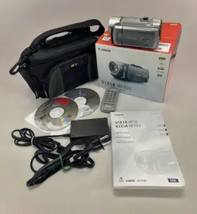 2708b001 Canon Vixia Hf 100 Camcorder With Remote Power Cable Original Box And Camera Bag