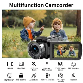 56mp Csspew 741365278542 4k Video Camera Camcorder 18x Digital Zoom 270 Rotation 3.0 Inch Ips Touch #2