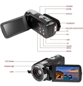 Fitigier 605621723958 Hd Digital Video Camcorder 24.0 Megapixel 18x Zoom Remote And Av Cables