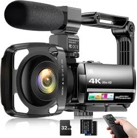 Hdv-3051l Fjfjopk 4k Video Camera Camcorder 64mp Vlogging For Youtube 18x Digital Black
