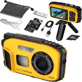 Cd-w01 Guedieo Underwater Camera With 64gb Card 48mp Hd Bare-body 11ft Waterproof For