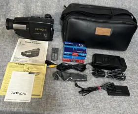Vm-e52a Hitachi 8mm Camcorder Ac Adapter Remote 3 Blank Tapes Carry Case Read