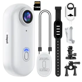 Intepoll 763958288745 4k Mini Wifi Action Pov Camera 128gb Thumb Portable Body Cam White