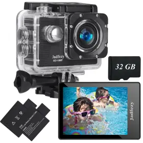 Jadfezy 728161623813 Action Fhd 1080p With 32gb Card 98ft/30m Waterproof 2 Rechargeable Batt