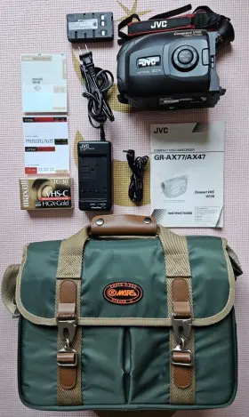 Gr-ax47u Jvc Compact Vhs Camcorder Battery Charger Cassette Bag Tested