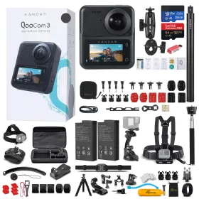 277329 Kandao Edi 1v2 Qoocam 3 360 Camera Motorcycle Combo 64gb Card 50in1 Action Kit