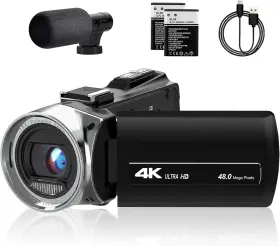 8162jplus Lovpo Camcorder Video Camera 4k Ultra 48mp Vlogging Youtube Microphone 2 Batteries