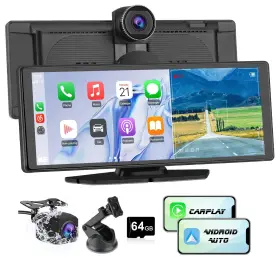 Pyniro 789534192077 Portable Wireless Carplay Screen For Car With 4k Dash Cam And 1080p Backup Ca