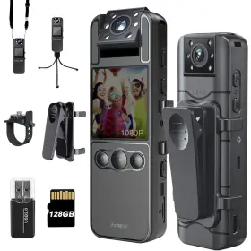 Body001 Shptdjtic 783296216613 128g Body Cam With 180 Rotating Lens Bike Camera Audio And Video Recordi