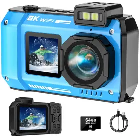 70mp Spunalp 717015609387 Uhd 8k Underwater Camera 33ft Wifi Waterproof Digital With 64gb