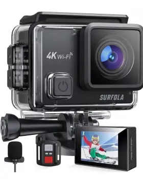 Sf230 Surfola 4k 30fps Action Camera 131ft Waterproof 20mp Wifi Eis External Mic