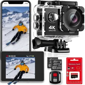 D800s Uoklohiu 4k 30fps Wifi Action Camera With 128gb Memory Card- 98ft Waterproof Ultra Hd