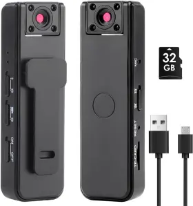 082802 Waoniq Body Camera 1080p Hd Wearable Night Vision 180 Rotatable Lens