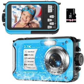 Up016 Yifecial Underwater Camera 2.7k 56mp Waterproof Autofocus With 32gb Card 16ft