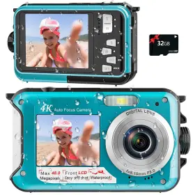 48mp Yisence 717015618716 4k Digital Camera 11ft Waterproof With 32gb Card Autofocus Dual-s
