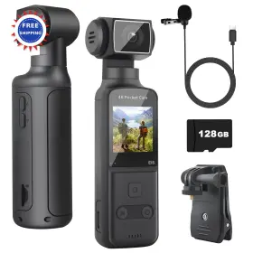 Zomfom 716597884052 4k Body Camera External Mic Mini Video Audio Pocket 270 Rotation Cam