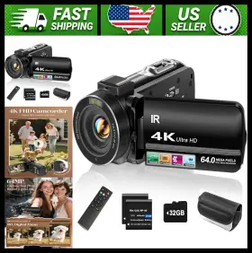 Hdv3051ltrm-4k Zydiie 4k Vlogging Camcorder 64mp 18x Zoom Touchscreen Night Vision 2 Batteries