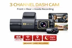 4K 3 Channel Dash Front Rear Inside Wifi Gps Camera Night Vision. Fixed Price $99.99.