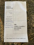 1990 Sears Vhs Video Camera Recorder Manual For Model 93453745950 57-53745 Japan. Fixed Price $6.00.