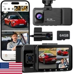 4K Uhd 3-CHANNEL Dash Front, Rear, Inside Car Camera W/64GB Night Vision. Fixed Price $106.39.