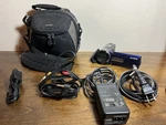 Blue Sony Handycam DCR-SX45 2000X Digital Zoom & 70X Extended Camcorder. Fixed Price $199.00.